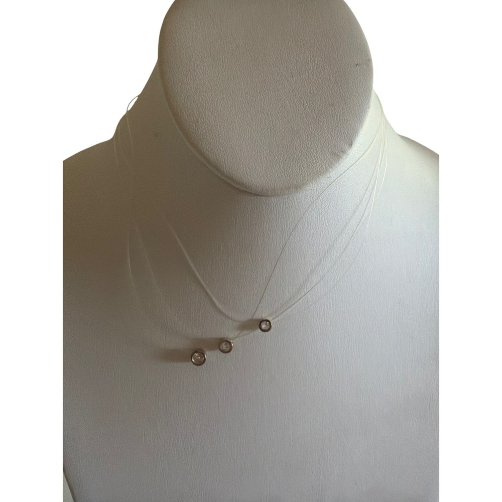 Carolee Necklace Clear Triple Strand Illusion Floating Crystal Bezel N8222